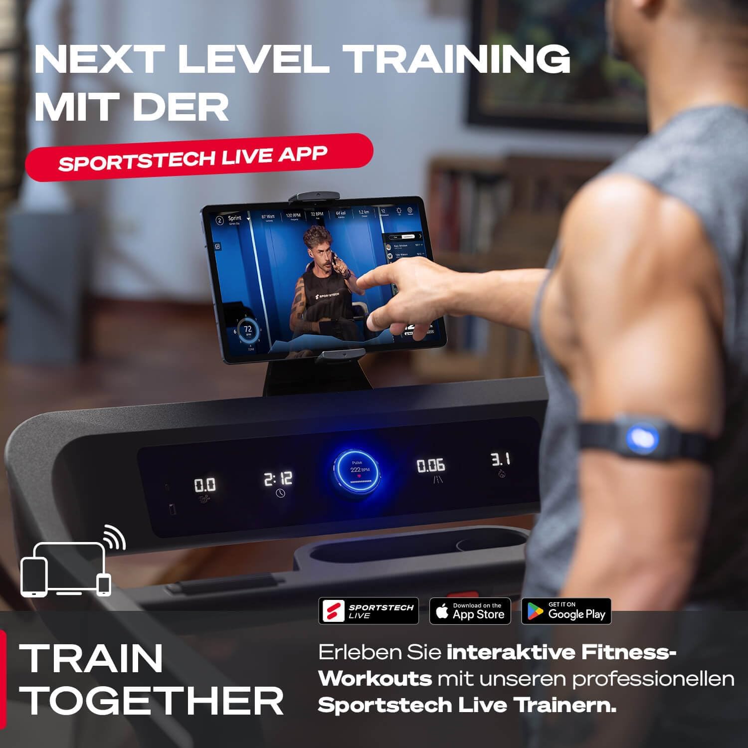 Sportstech sTread Pro/Lite: Klappbares Laufband mit 20 km/h, 17 % Steigung und 7 PS Motor