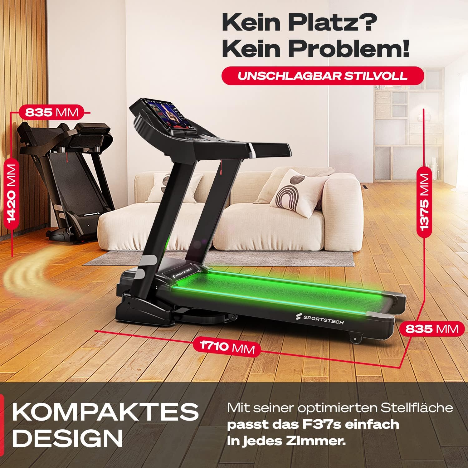 Sportstech F37s: Klappbares Laufband, 7 PS, 20 km/h, Steigung & App